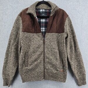 Buffalo David Bitton Mens L Full Zip Sweater Brown Tan Fleece Lined Knit‎ Jacket